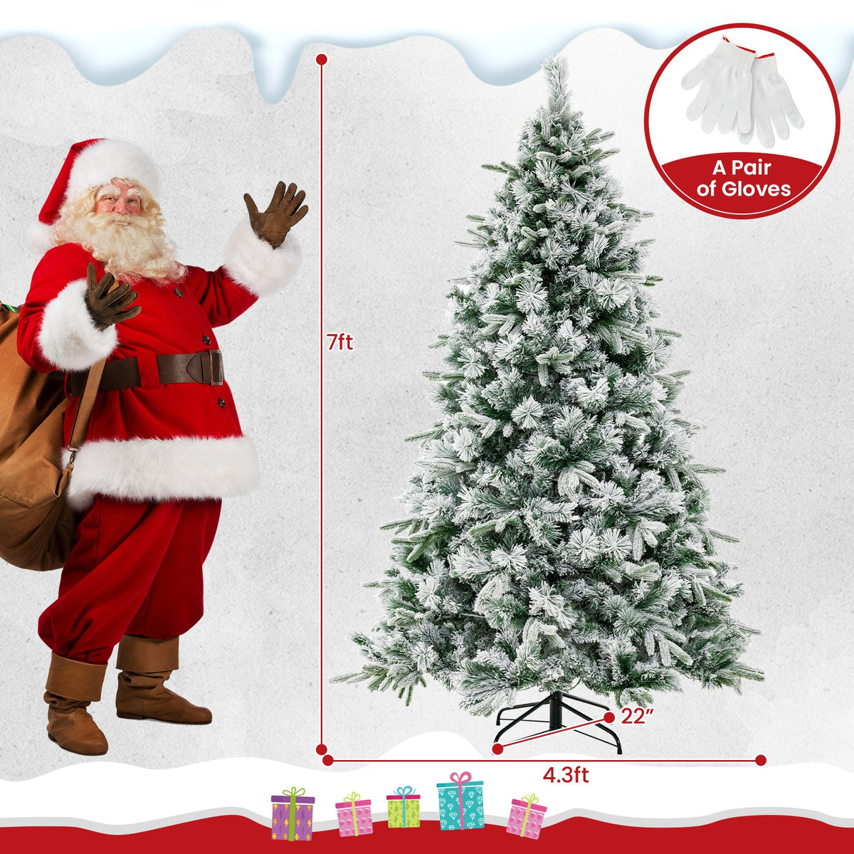 Flocked Christmas Tree with 250 Warm White LED Lights and 752 Mixed Branch Tips