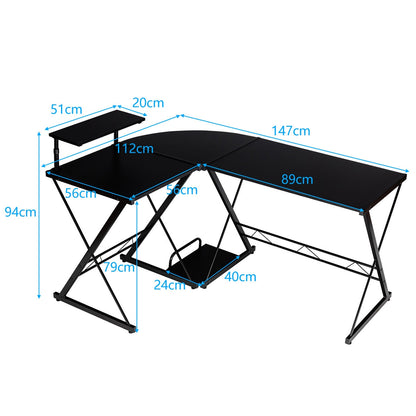 L-Shaped Desk Reversible Corner Computer Desk with Movable Shelf and CPU Stand