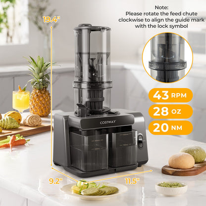 Cold Press Juicer with 5.3 Inches Feed Chute High Juice Yield and Reverse Function