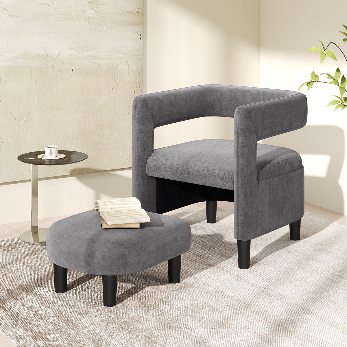 Comfy Accent Armchair with Footrest-Gray