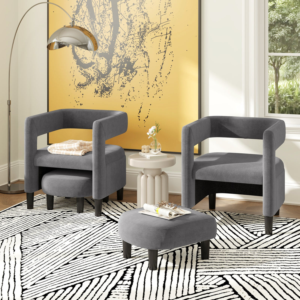 Comfy Accent Armchair with Footrest-Gray