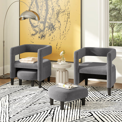 Comfy Accent Armchair with Footrest-Gray