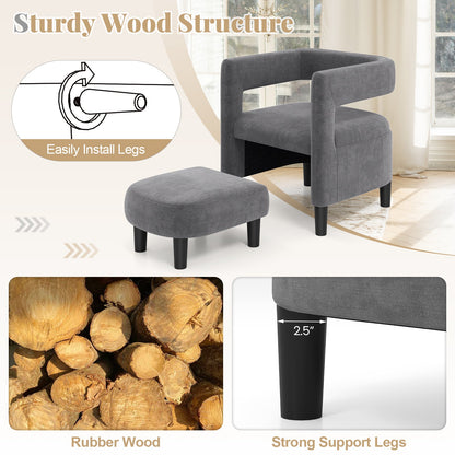 Comfy Accent Armchair with Footrest-Gray