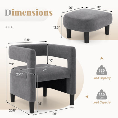 Comfy Accent Armchair with Footrest-Gray