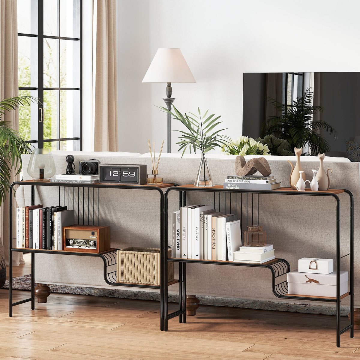 Console Table with Storage Shelf and Metal Frame for Living Room