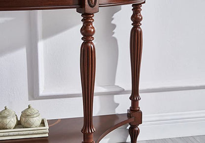 Half Moon Glass Top Oka Wood Console Table