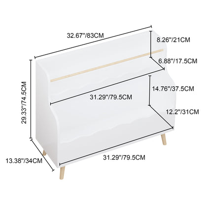 White Kids Bookcase with Toy Organizer - Two-Tier Storage Cabinet