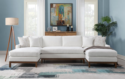 Ivory Chenille Sectional Sofa with 4 Pillows - U-Shaped