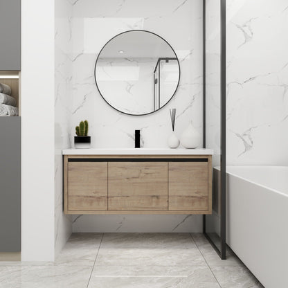 Floating Bathroom Vanity with Resin Sink and Soft-Close Doors - Wood
