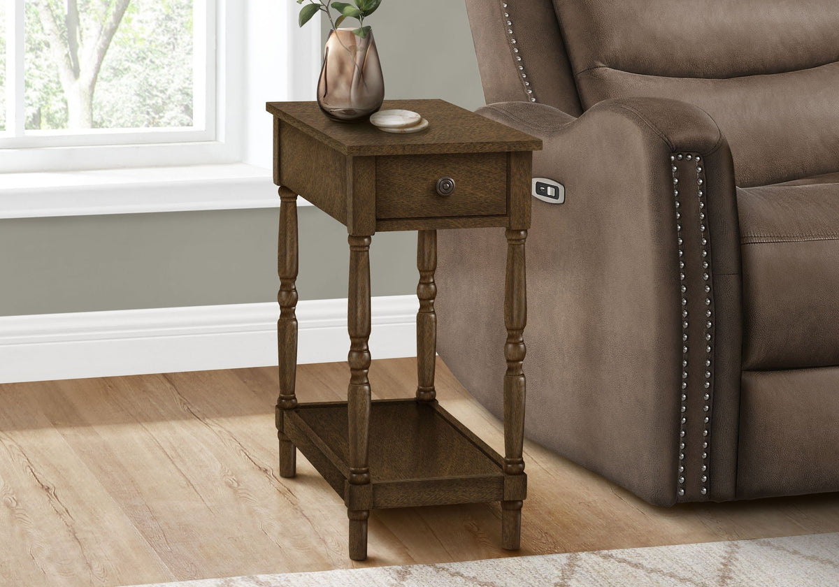 Accent End Table with 2 Tiers and Storage Drawer - Traditional Style