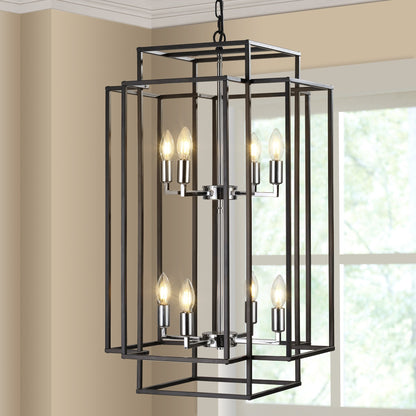 Modern 8-Light Geometric Pendant Chandelier with Adjustable Height - Chrome
