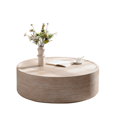 39.37" Round Coffee Table with Mars Pattern - Beige