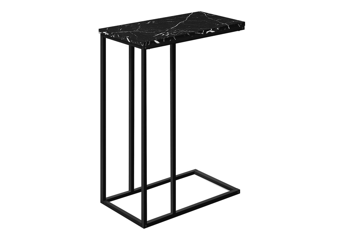 Black C-Shaped Accent Table with Marble-Look Top - Modern Metal Base