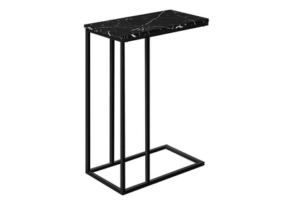 Black C-Shaped Accent Table with Marble-Look Top - Modern Metal Base