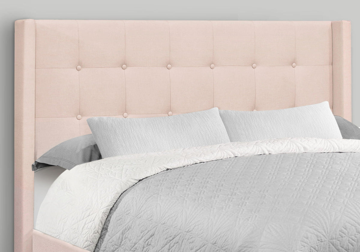 Queen Size Upholstered Bed with Tufted Headboard - Pink