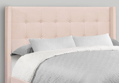 Queen Size Upholstered Bed with Tufted Headboard - Pink