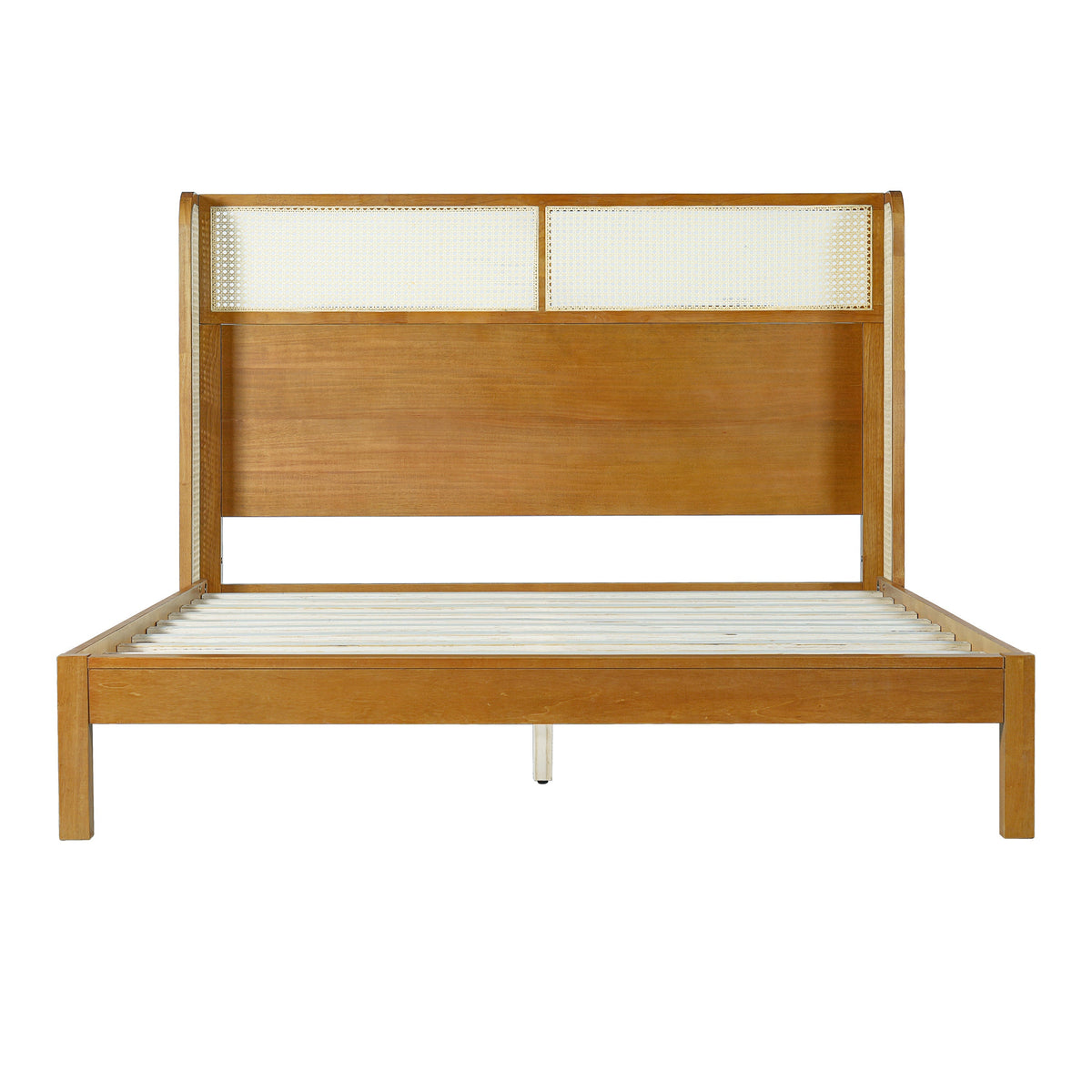 Premium Rubber Wood Platform Queen Bed Frame with Headboard - Natural
