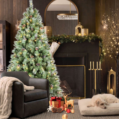 8 Ft Full-Bodied Pre-Decorated Pinecone Christmas Tree with Pine Cones - Green