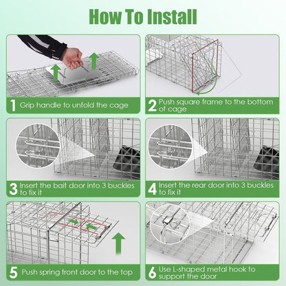 31×12×11" Heavy-Duty Folding Animal Trap | Humane Catch-and-Release Cage