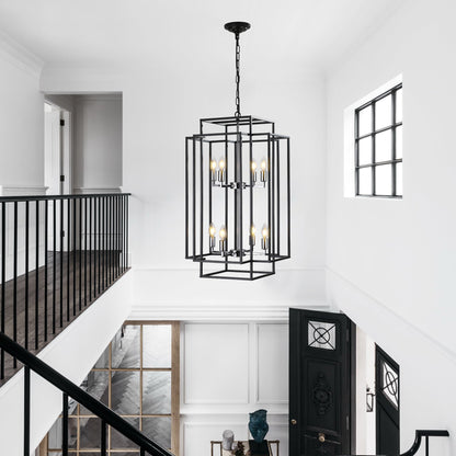 Modern 8-Light Geometric Pendant Chandelier with Adjustable Height - Chrome