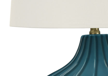 Blue Ceramic Transitional Table Lamp with 3-Way Switch - Blue