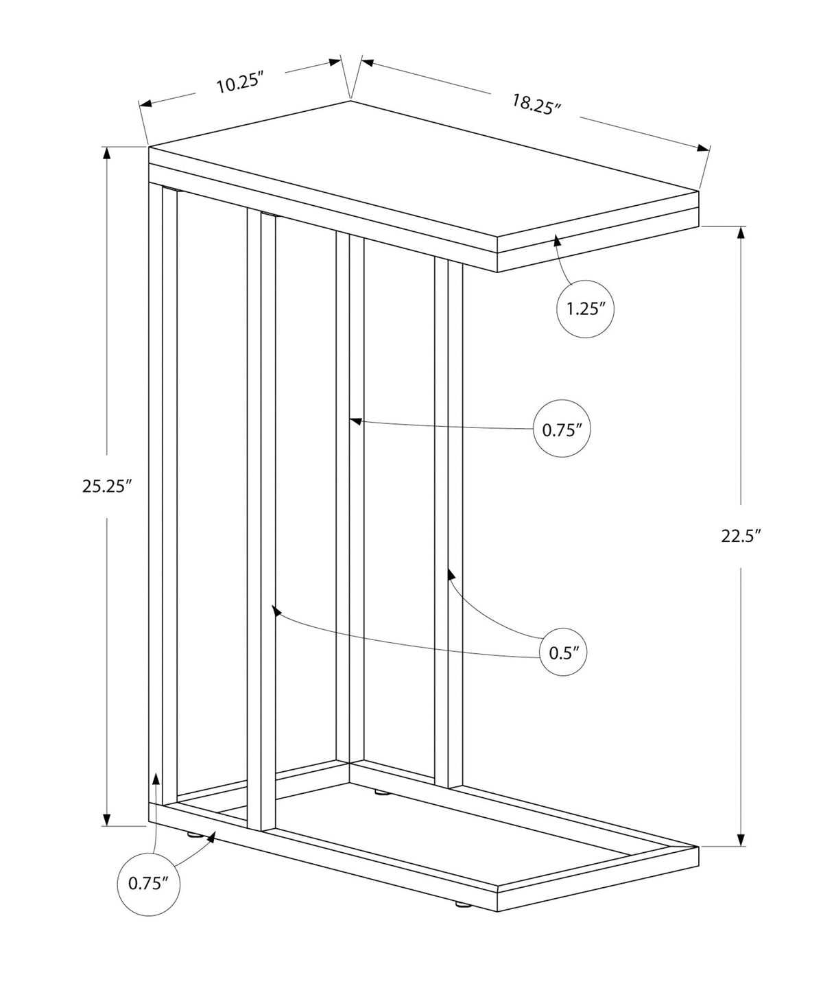 C-Shaped Accent Table with Tempered Glass Top - Black or Dark Brown