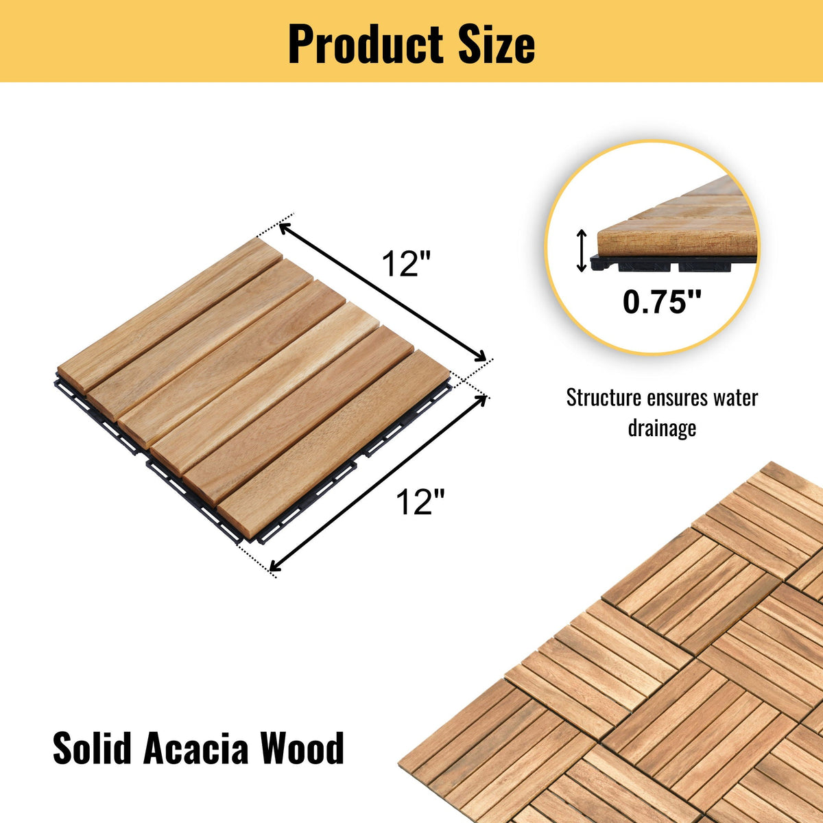 Striped Interlocking Deck Tiles with Waterproof Design - Brown, Gray, Light Brown