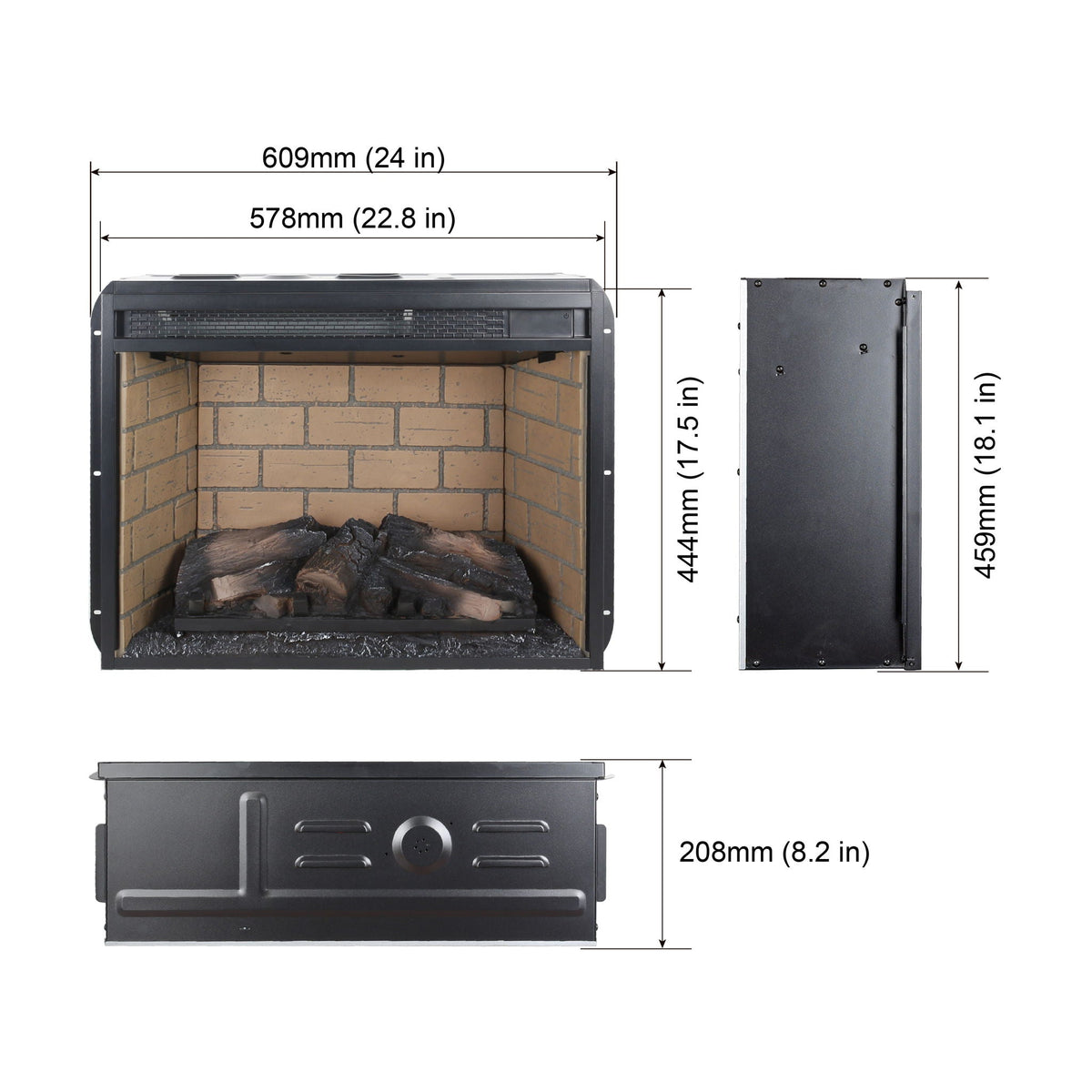 Infrared Quartz Heater Fireplace Insert with Brick - Black