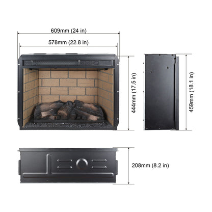 Infrared Quartz Heater Fireplace Insert with Brick - Black
