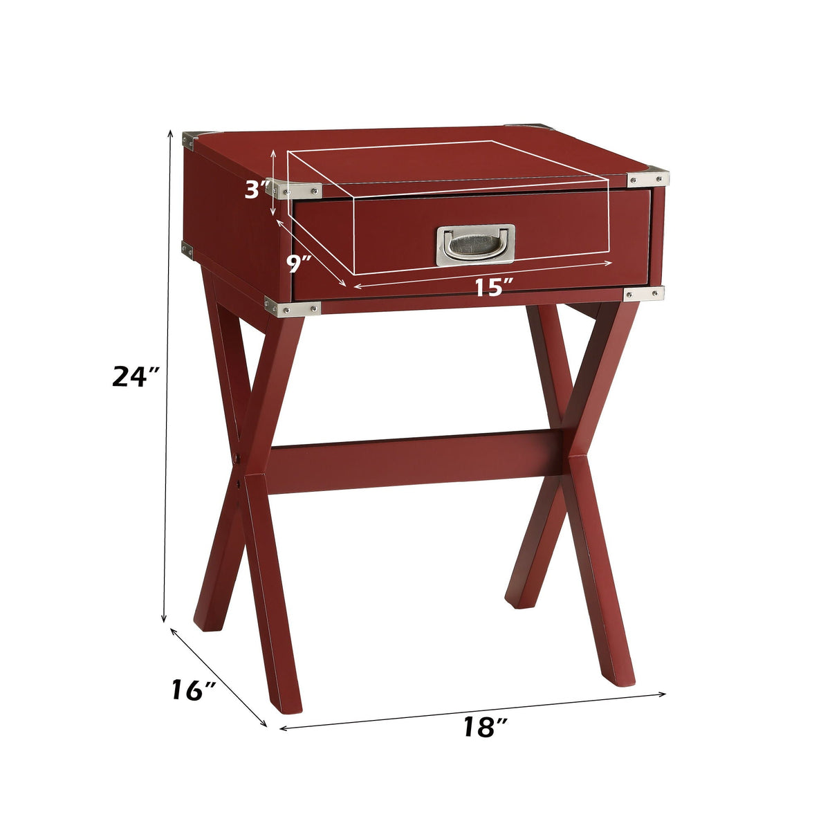 Modern Wood Accent Nightstand with Drawer - White, Black, Red