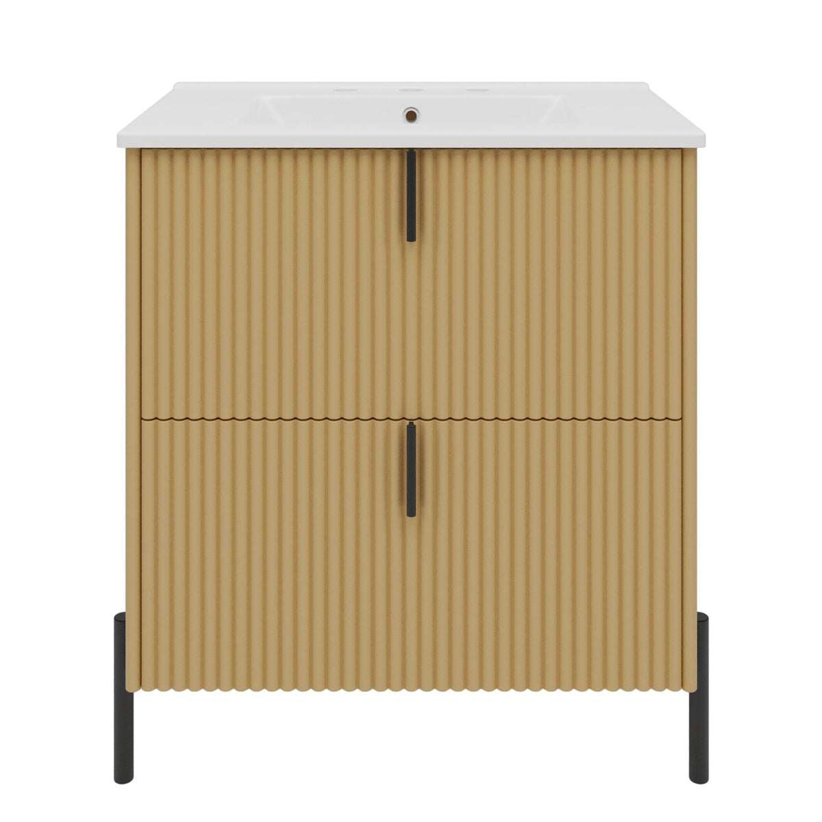 Fluted Bathroom Vanity with Ceramic Sink - Freestanding Wood Design
