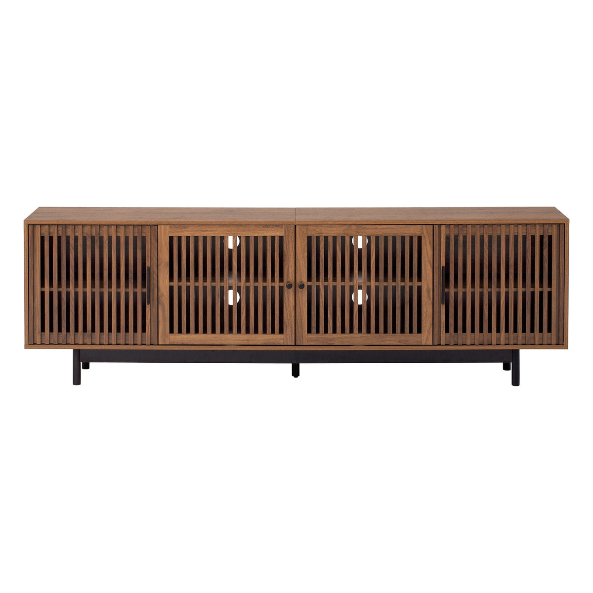 Walnut TV Stand with Closed Storage & Cable Management - Soft-Closing Hinges