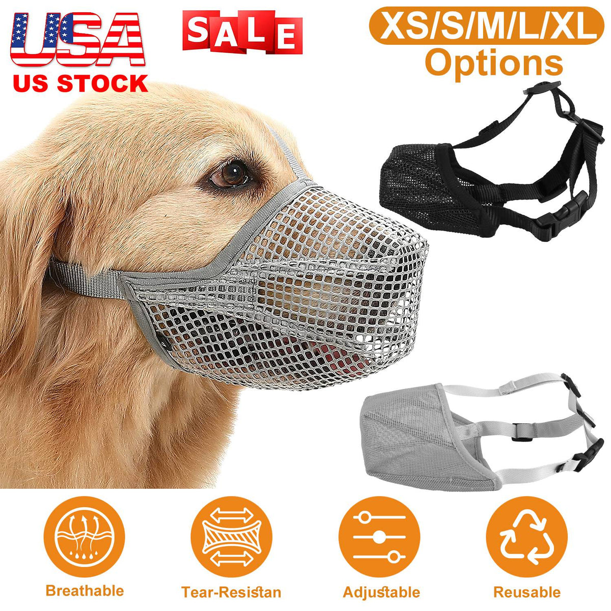 Pet Muzzle Mask Soft Mesh Muzzle Adjustable Dog Mouth Cover with Breathable Mesh Adjustable Neck Forehead Strap for Anti Biting Barking Chewing