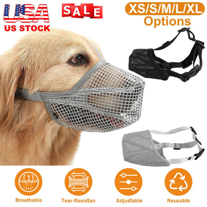 Pet Muzzle Mask Soft Mesh Muzzle Adjustable Dog Mouth Cover with Breathable Mesh Adjustable Neck Forehead Strap for Anti Biting Barking Chewing