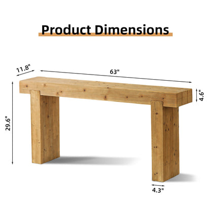Solid Wood Console Table with Rustic Farmhouse Style – Natural Wood