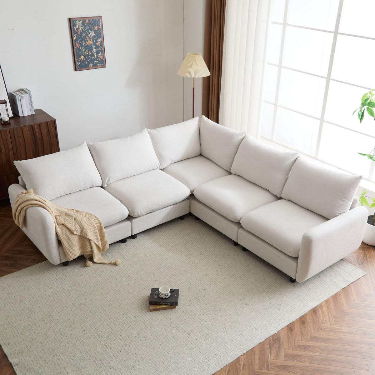 Modular Free Combination Sectional Sofa Couch with Solid Wood Frame - White