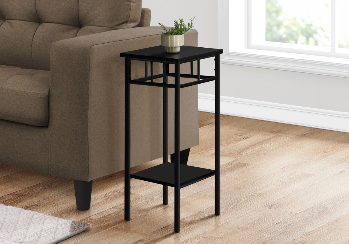 Square Accent Table with Wood Shelves - Black or White