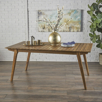 Teak Wood Outdoor Dining Table with Sturdy Frame - Light Brown