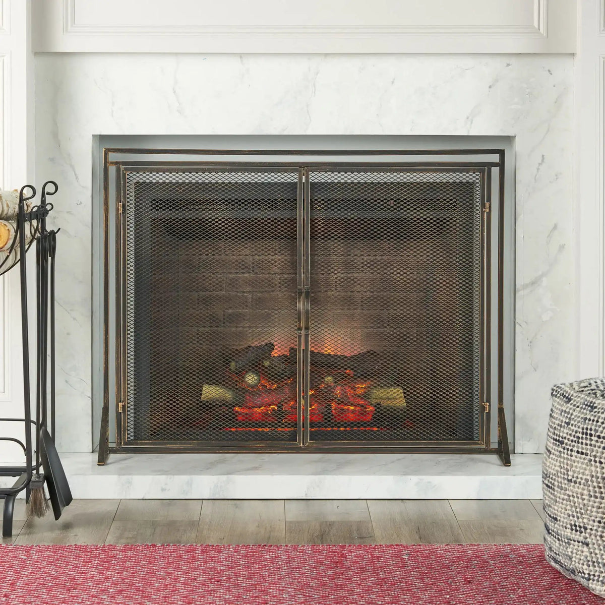 Samantha Iron Fireplace Screen with 2 Access Doors - Black or Gold