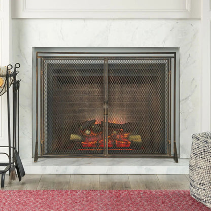 Samantha Iron Fireplace Screen with 2 Access Doors - Black or Gold