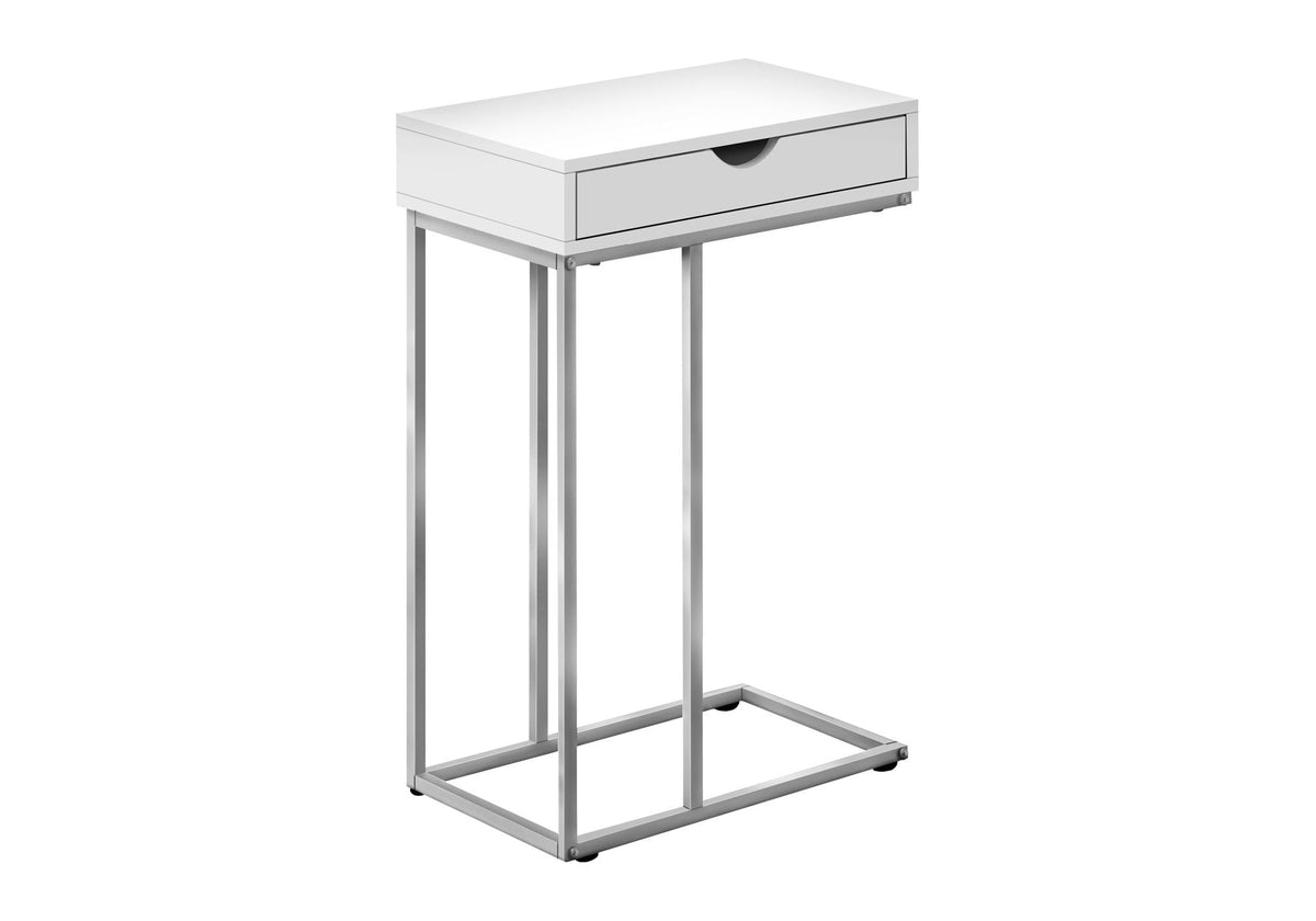 C-Shaped Accent Table with Pass-Through Drawer - Light Brown, White, Black, or Gray