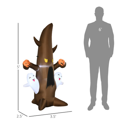 5FT Inflatable Halloween Ghost Tree with LED Lights - Brown