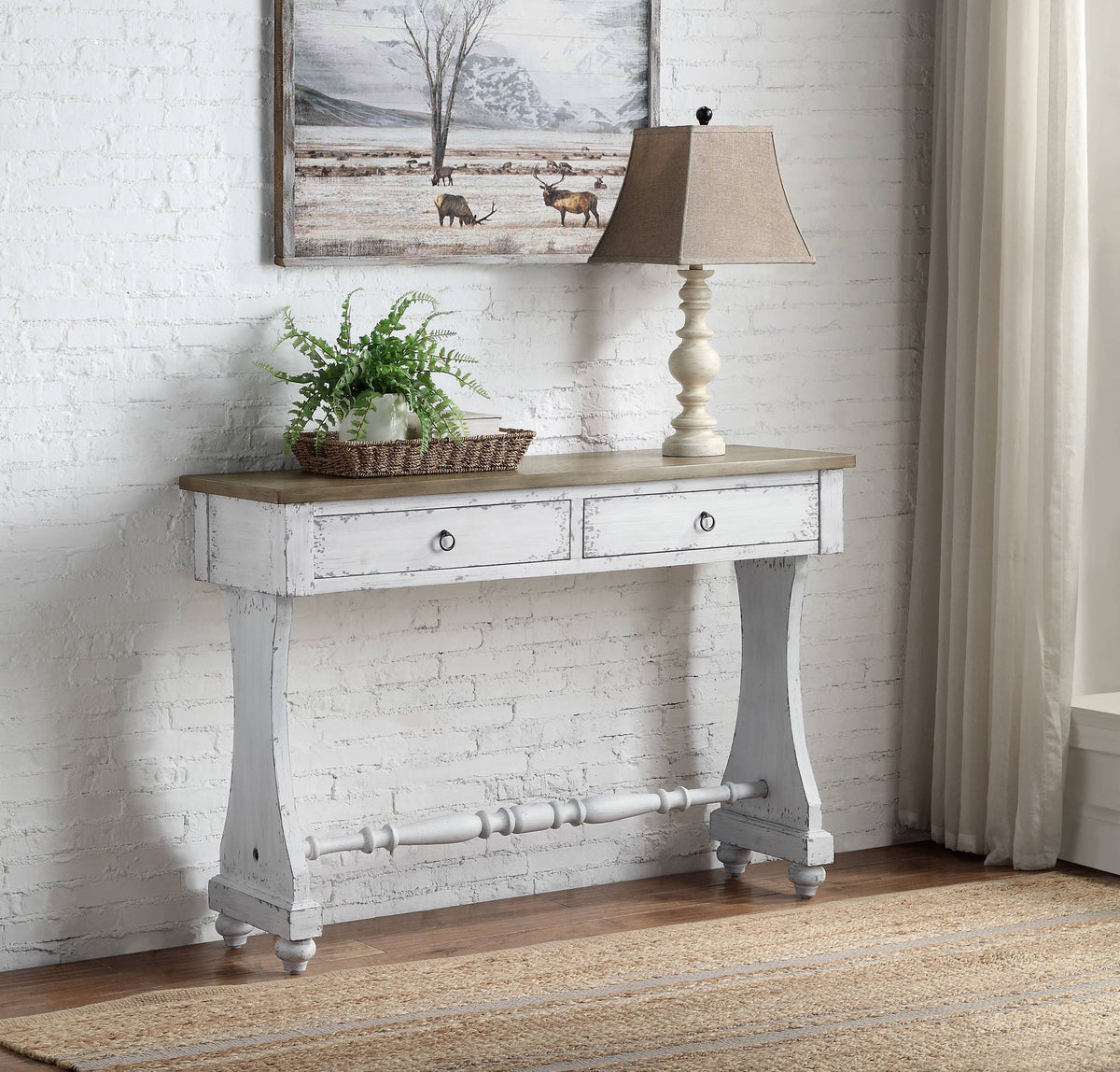 Antique White Console Table with Storage Drawers - Carminda