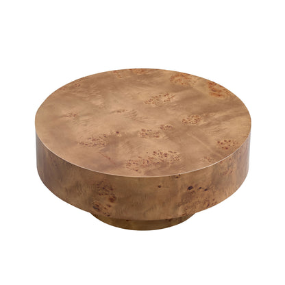 Walnut Burl Wood Veneer Round Coffee Table with Pedestal Base - Walnut