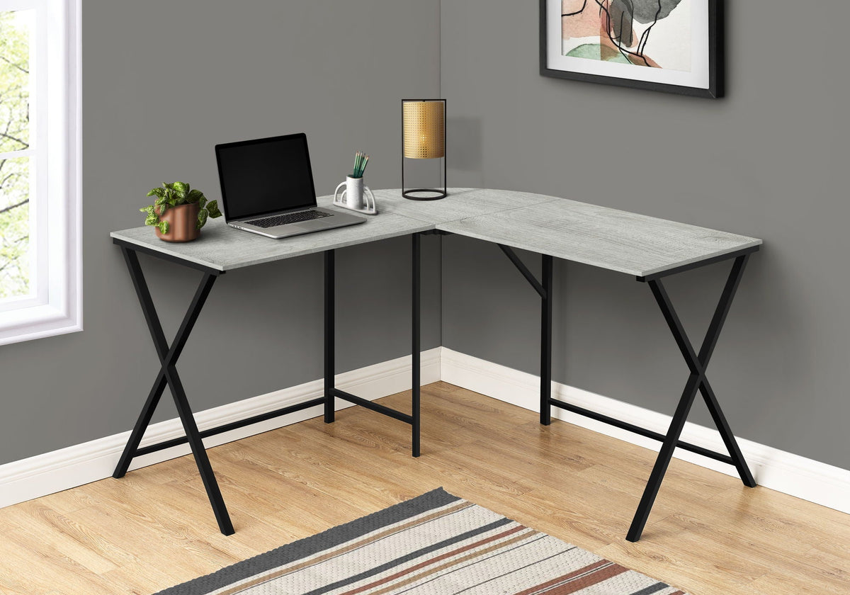 Contemporary L-Shaped Corner Computer Desk with Metal Base - Light Brown, Gray, or White