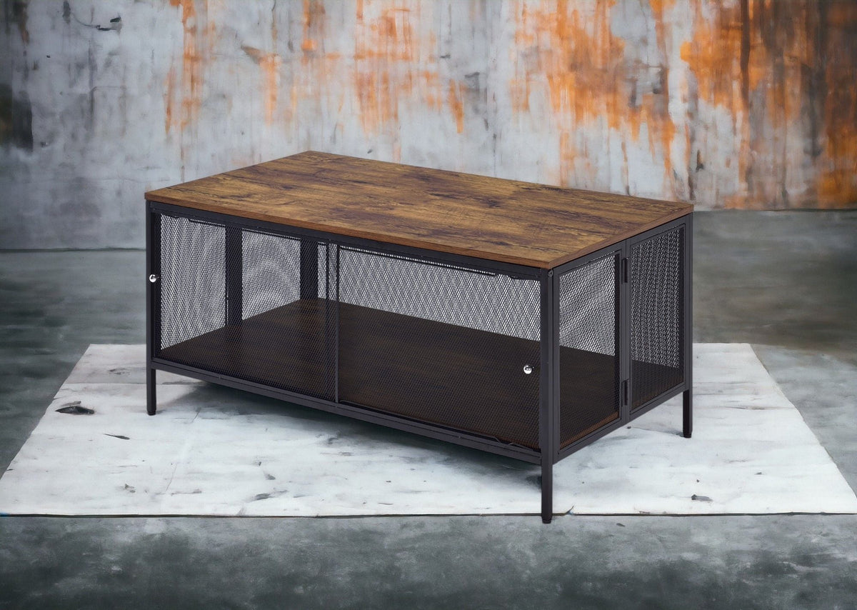 Antique Oak Coffee Table with Storage Compartment - Black