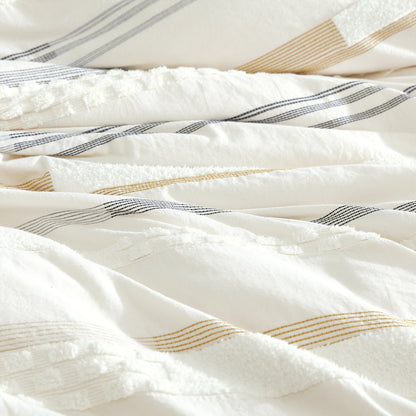 Ivory Cotton Comforter Cover Set with Decorative Pillows - King