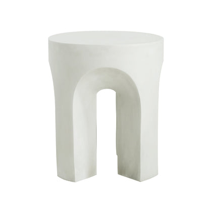 Outdoor Round Top Side Table with Lightweight Concrete Construction - Antique White