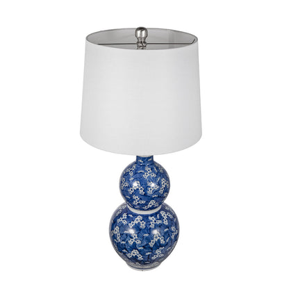 Blue and White Ceramic Vase Table Lamp with White Linen Shade - 25.7" High