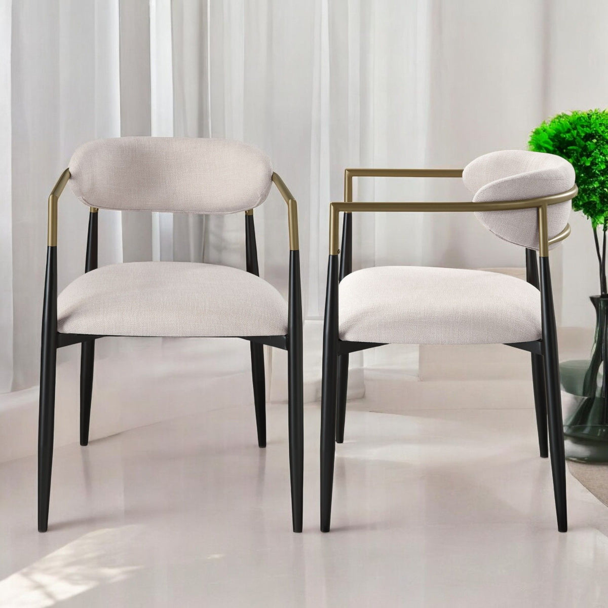 Contemporary Side Chair Set with Metal Frame - Beige